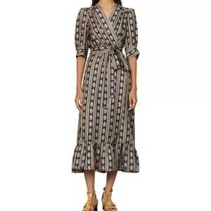 Sandro enrika tie waist silk midi dress